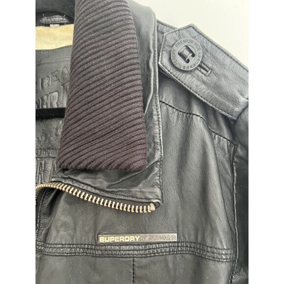 Superdry Brad Men's Leather Biker Jacket Size xxl David Beckham Japanese Style - Picture 11 of 15